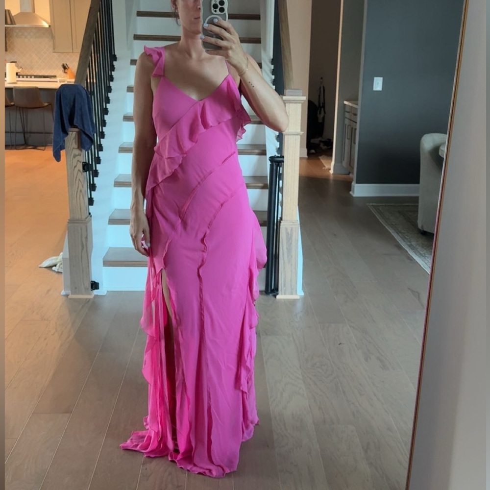 Mango Asymmetric Ruffle Pink Maxi Dress Medium BNWT